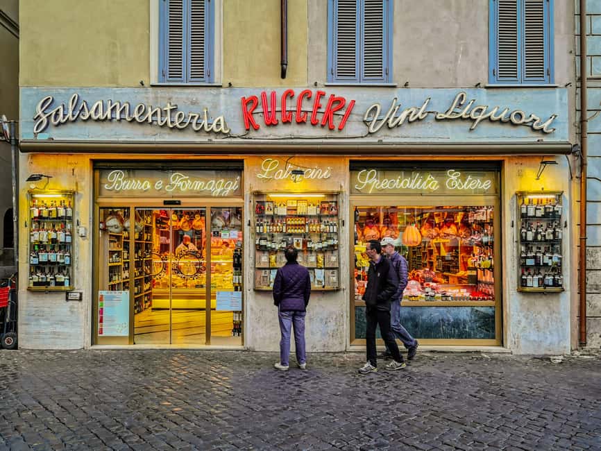Rome: Trastevere and Campo de Fiori Food Tour - La Norceria di Iacozzilli and the King of Porchetta stop: pork, pizza bianca, beer